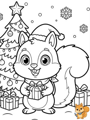 Dibujo para colorear: Chispas la ardilla navideña