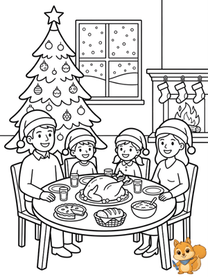 Dibujo para colorear: Cena de Navidad para colorear