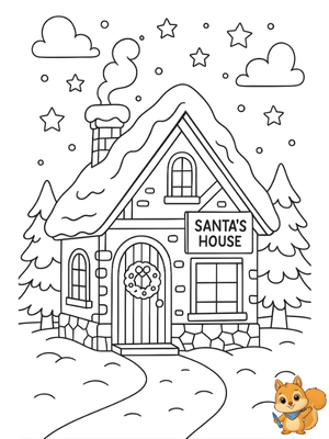 Dibujo para colorear: Casa de papa Noel para colorear