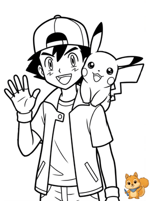 Dibujo para colorear: Ash y Pikachu dibujo