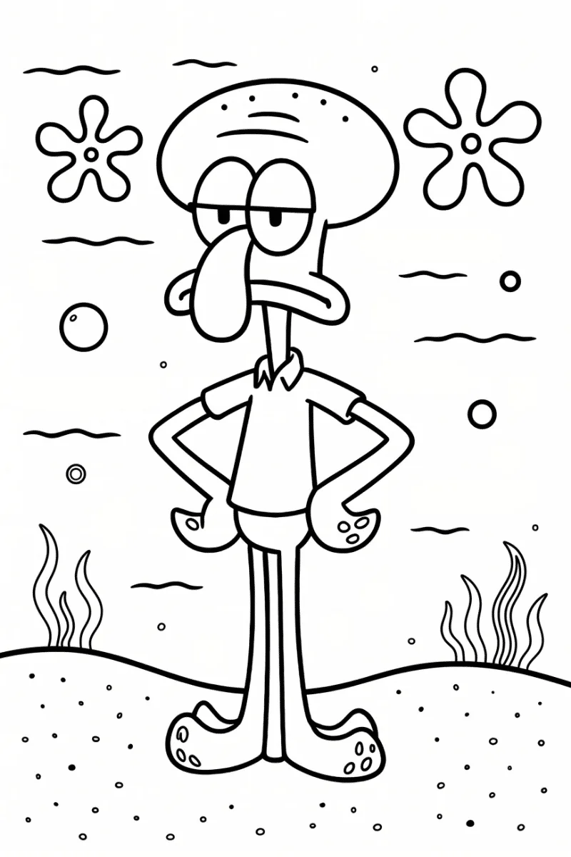 Dibujo calamardo enfadado en fondo de bikini