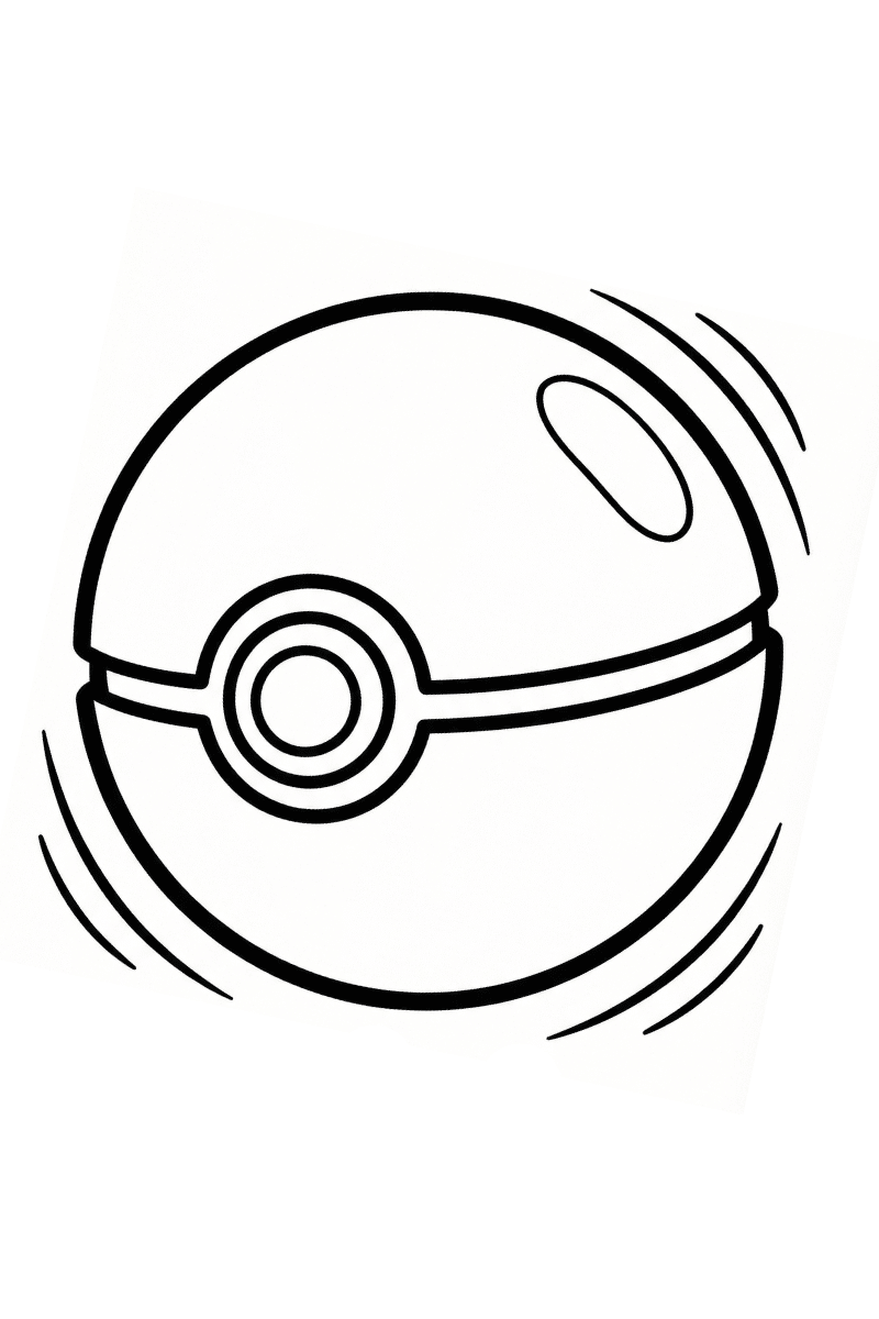 Dibujo de una pokebola para colorear con líneas de movimiento estilo dinámico