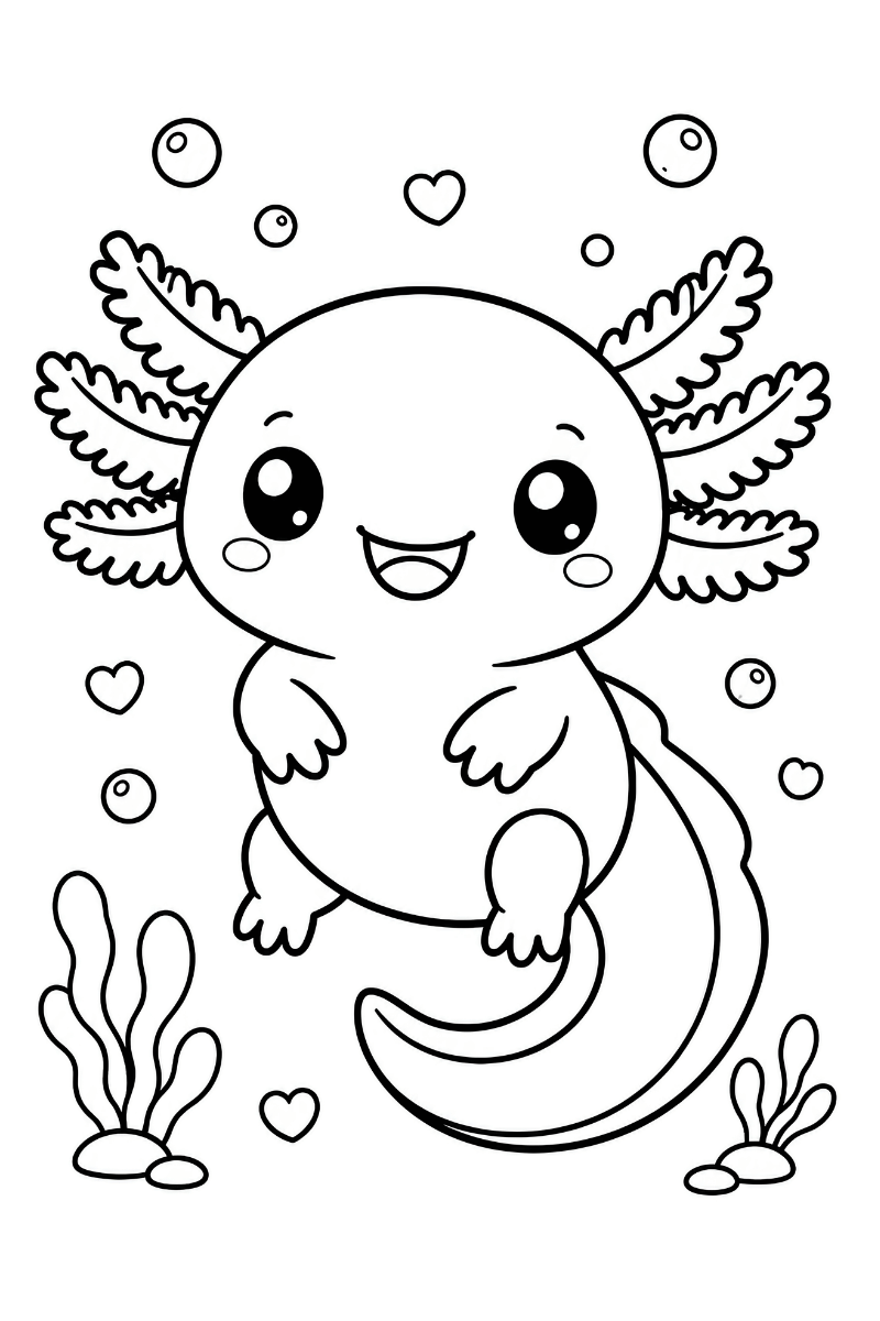 Dibujo ajolote kawaii para colorear e imprimir en A4