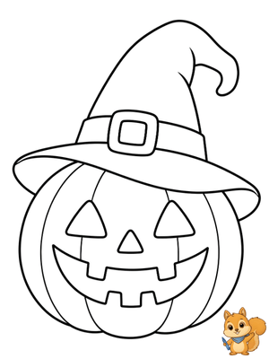 Dibujo para colorear: Calabaza con sombrero de bruja para colorear