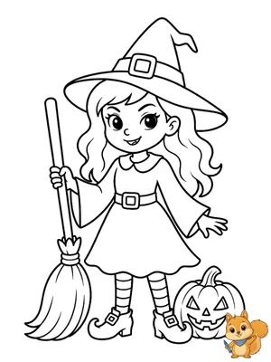 Dibujo para colorear: Bruja con escoba para colorear