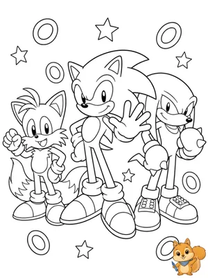 Dibujo para colorear: Dibujo de Sonic, Tails y Knuckles para colorear