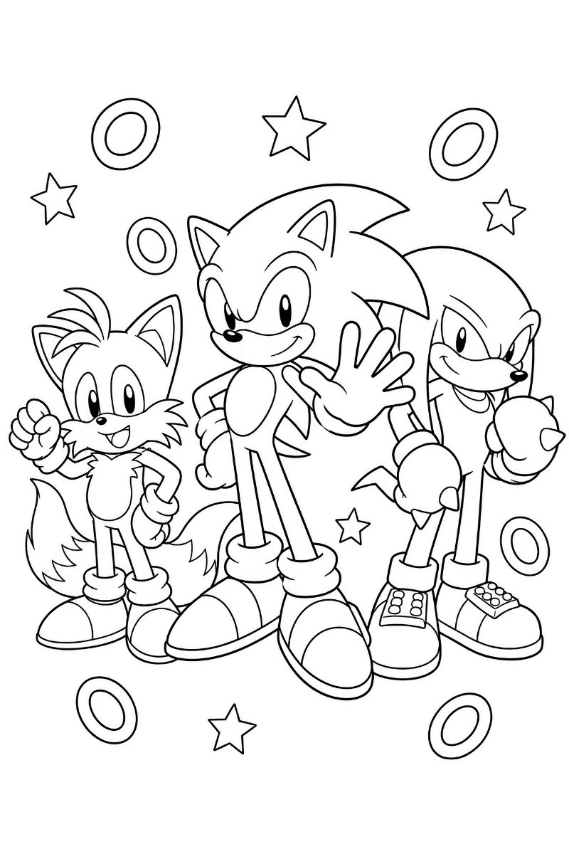 Dibujo de Sonic, Tails y Knuckles para colorear e imprimir