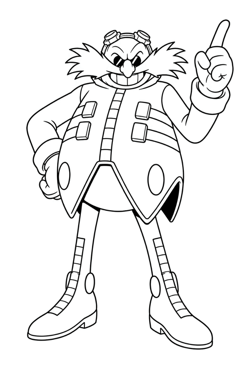 Dibujo Dr Eggman para imprimir con bigote grande, botas y dedo levantado