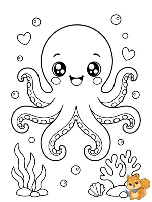Dibujo para colorear: Pulpo kawaii para colorear