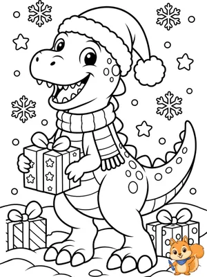 Dibujo para colorear: Dinosaurio de Navidad para colorear