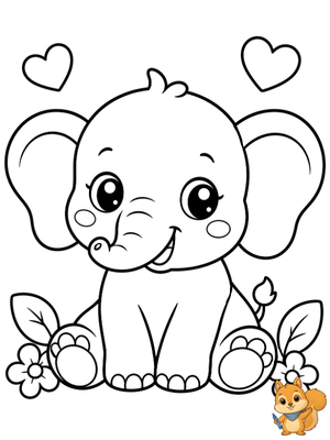 Dibujo para colorear: Elefante kawaii para colorear