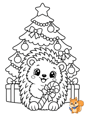 Dibujo para colorear: Erizo navideño para colorear