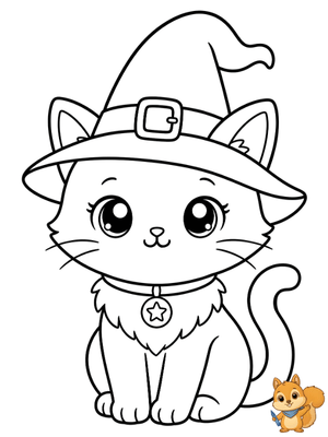 Dibujo para colorear: Gato de bruja para colorear