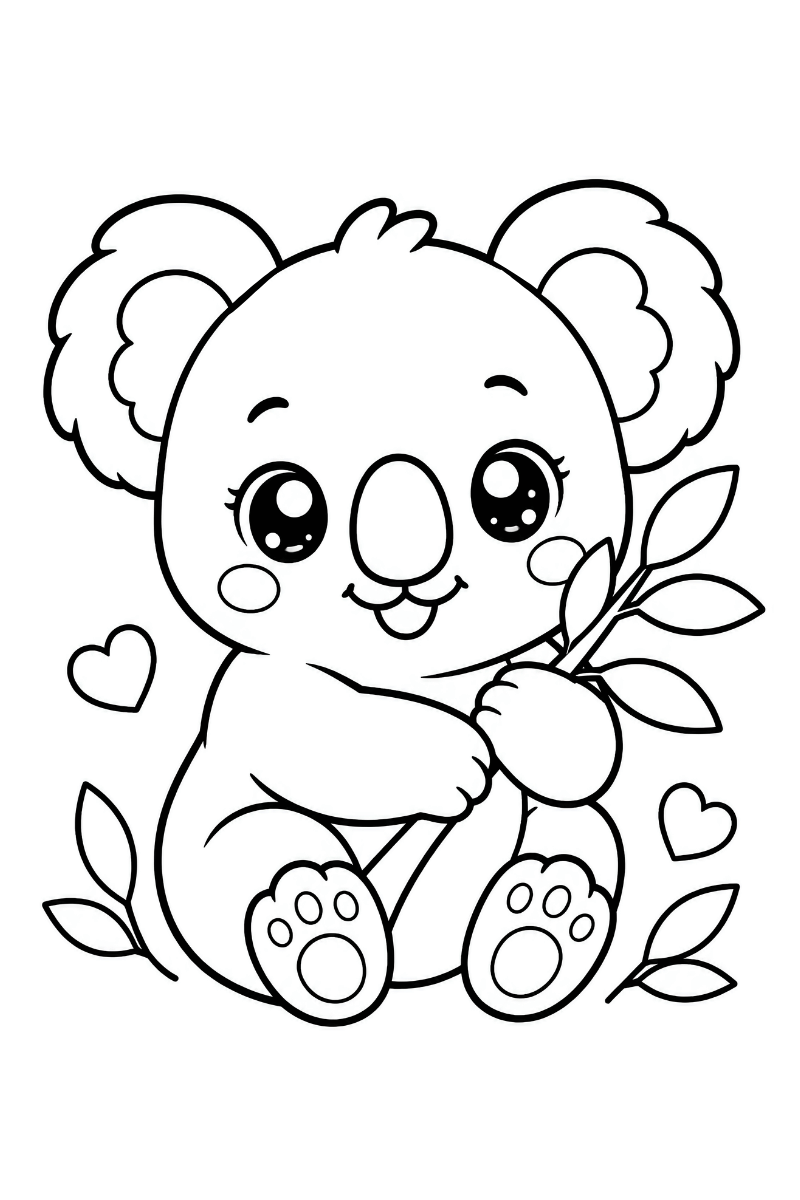 Dibujo koala kawaii para niños