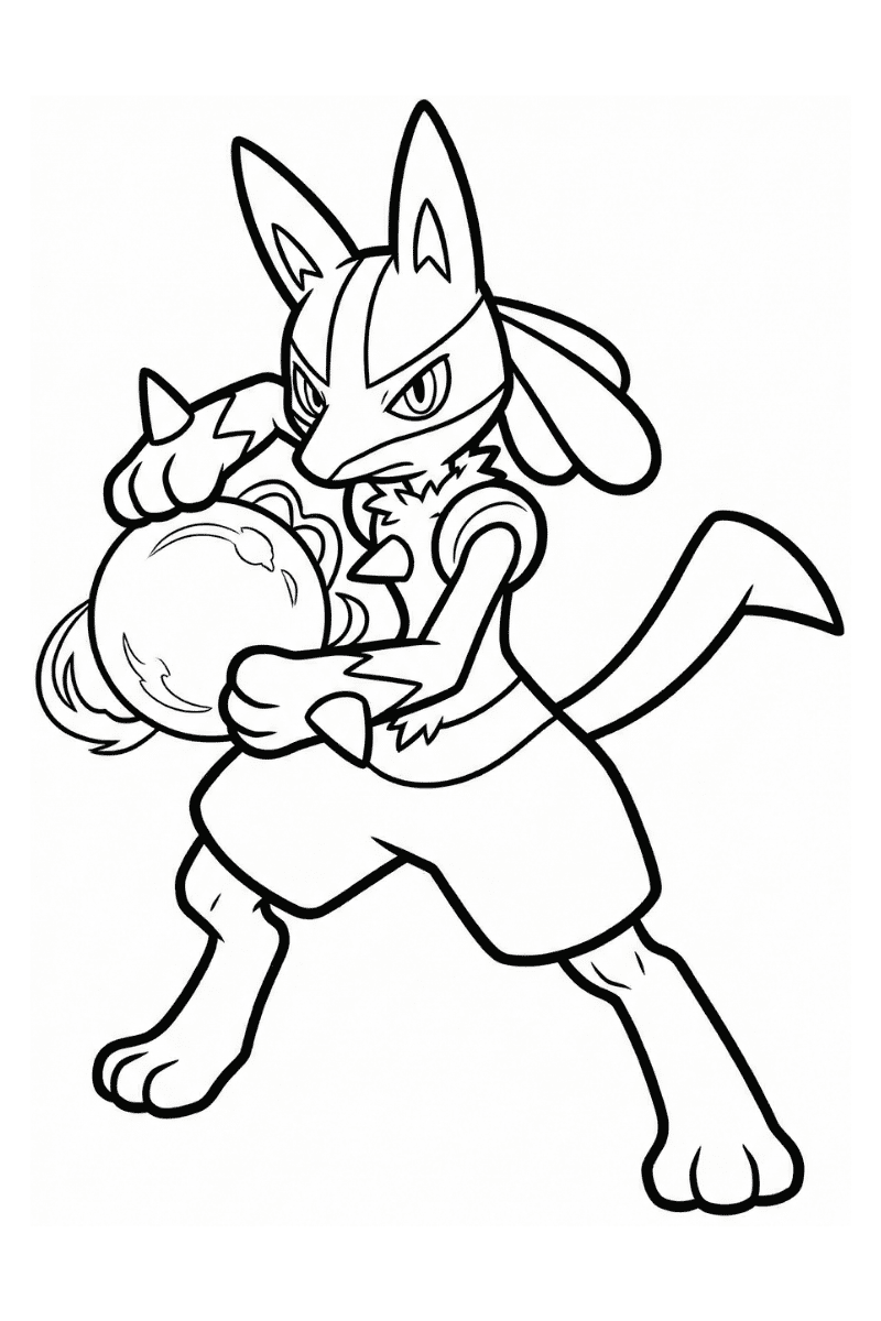 Lucario dibujo para colorear lanzando esfera aural pokemon favorito escarlata