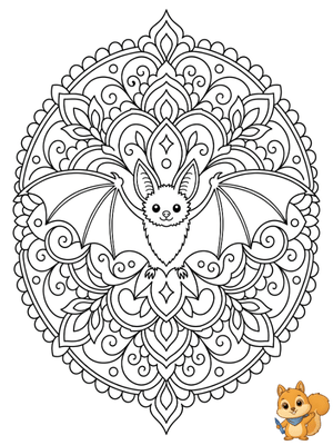 Dibujo para colorear: Mandala de murciélago