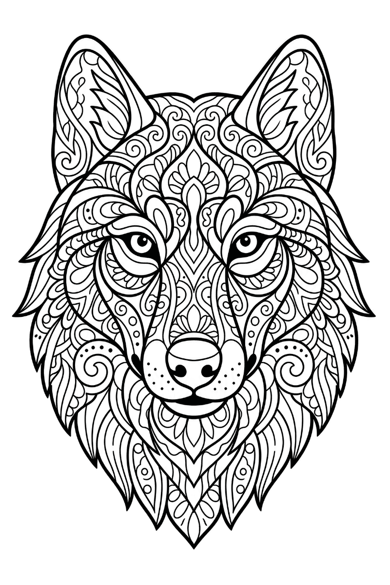 Mandala lobo con patrones bonitos para niños