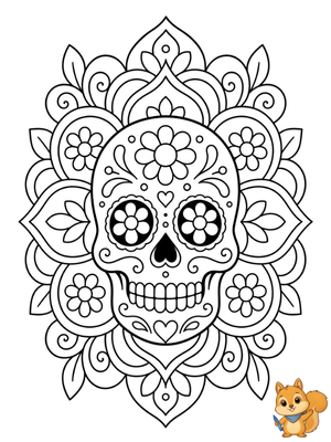 Dibujo para colorear: Mandala de calavera para colorear