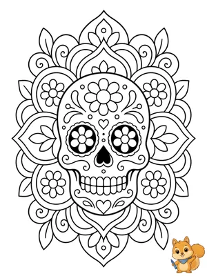 Dibujo para colorear: Mandala de calavera para colorear