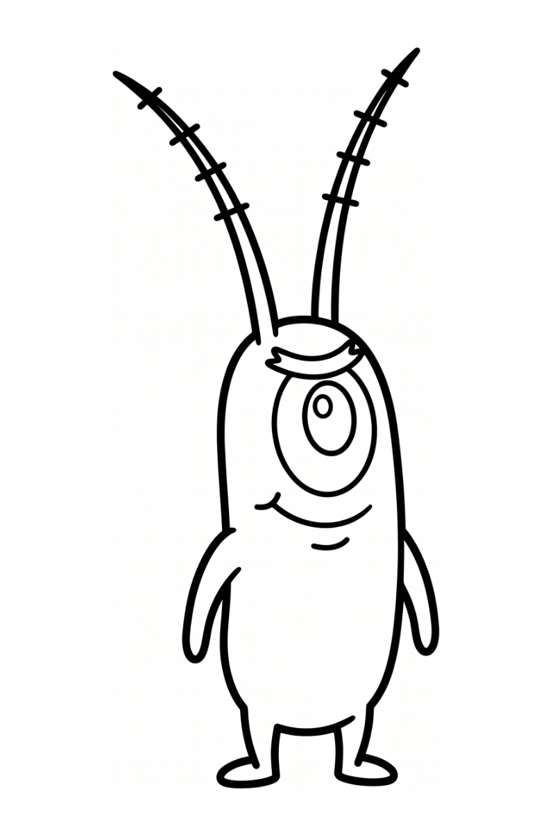 Plankton de Bob Esponja de cuerpo entero con un gran ojo y dos largas antenas