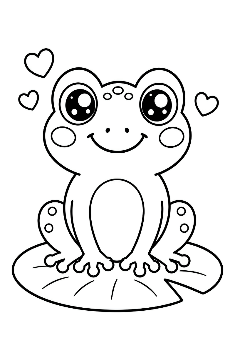 Rana kawaii para colorear sobre un nenúfar