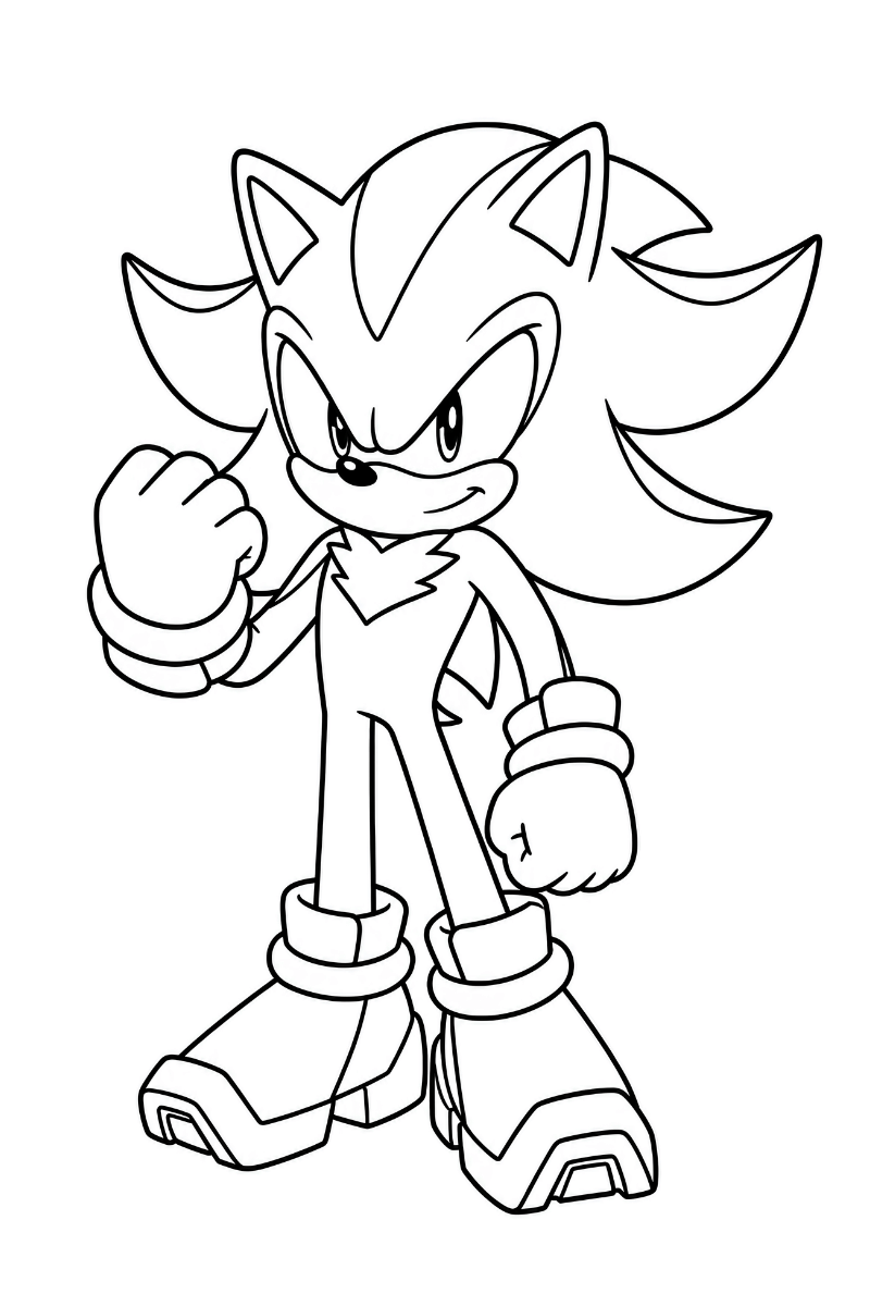 Shadow Sonic dibujo para colorear con puño levantado, guantes grandes y botas