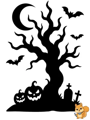 Dibujo para colorear: Silueta árbol Halloween