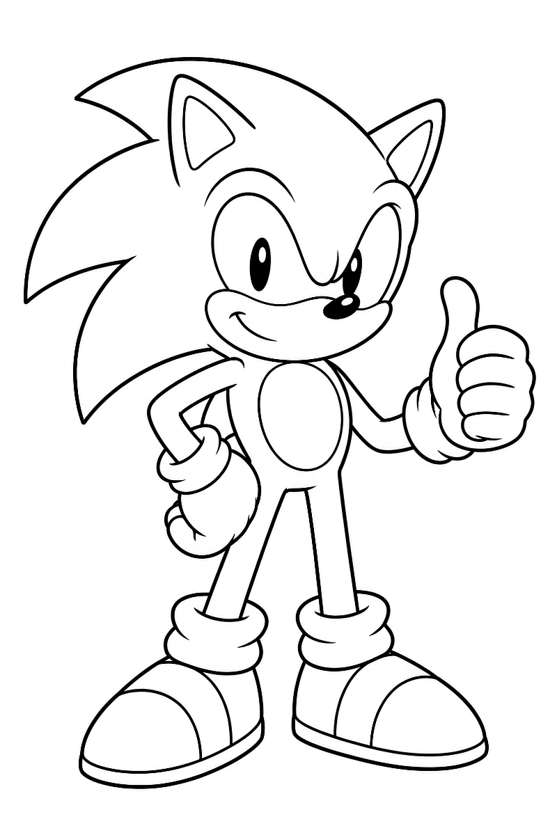 Dibujo fácil de Sonic con pulgar arriba, guantes y zapatillas grandes para colorear