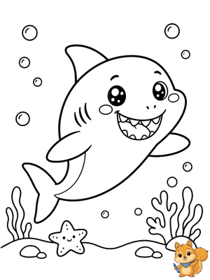 Dibujo para colorear: Tiburón kawaii para colorear