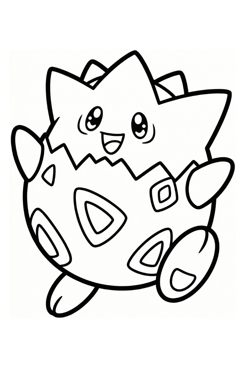 Dibujo de Togepi para colorear sonriendo con los brazos abiertos estilo kawaii