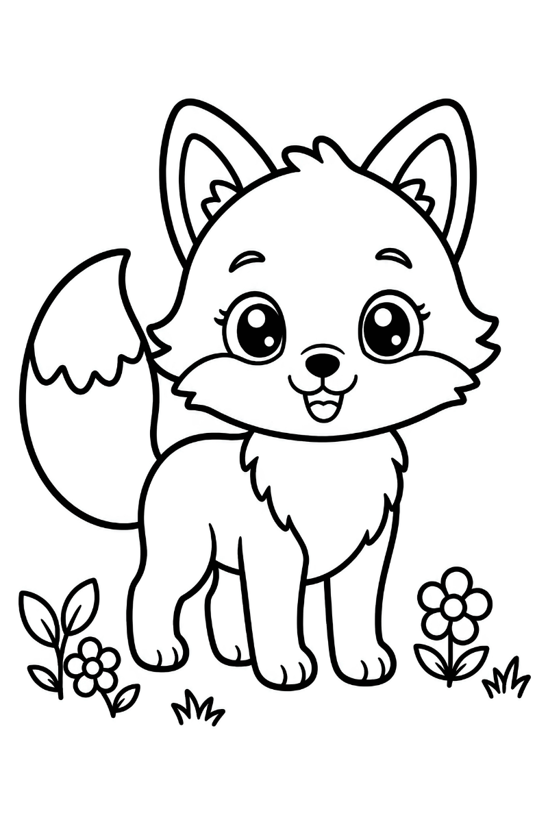Dibujo zorro kawaii para colorear e imprimir en A4
